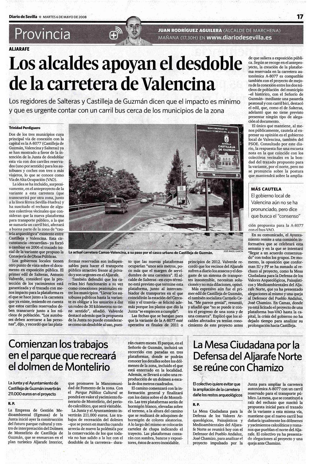 Los alcaldes de Salteras y Castilleja de Guzmán apoyan el desdoble de la carretera de Valencina