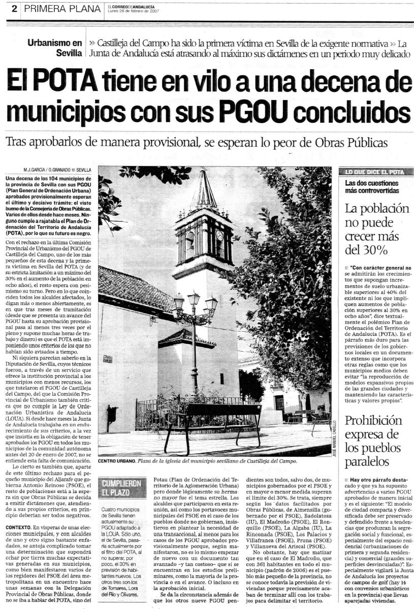 El POTA en El Correo de Andalucía (febrero de 2007)