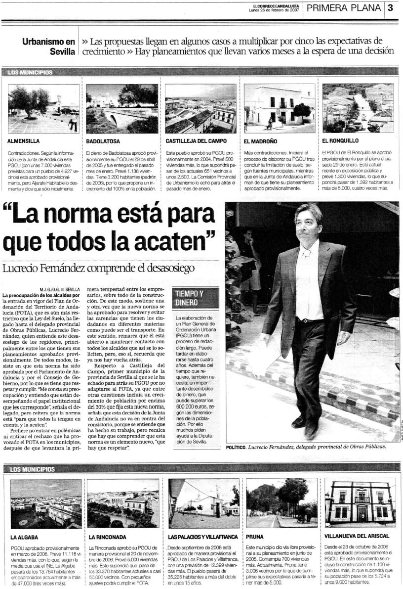 El POTA en El Correo de Andalucía (febrero de 2007)