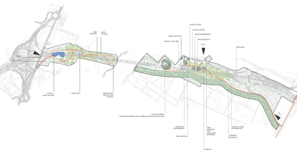 Parque periurbano y corredor ecológico previstos bajo el puente de la SE40